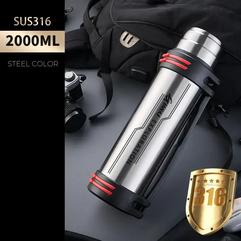 Black and red insulated stainless steel outdoor travel flask kitchen