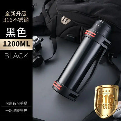 Black and red insulated stainless steel outdoor travel flask kitchen