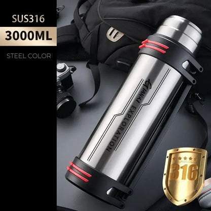 Black and red insulated stainless steel outdoor travel flask kitchen