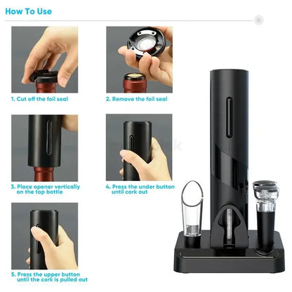 Black and silver electric corkscrew kit dining room wine opener