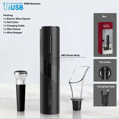 Black and silver electric corkscrew kit dining room wine opener