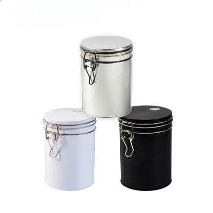 Black and silver hermetic food storage pots kitchen metal canister