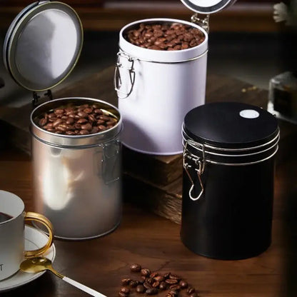 Black and silver hermetic food storage pots kitchen metal canister