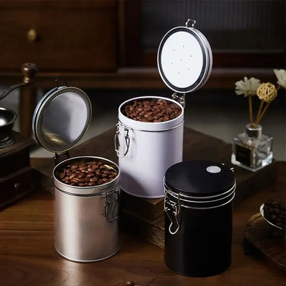 Black and silver hermetic food storage pots kitchen metal canister