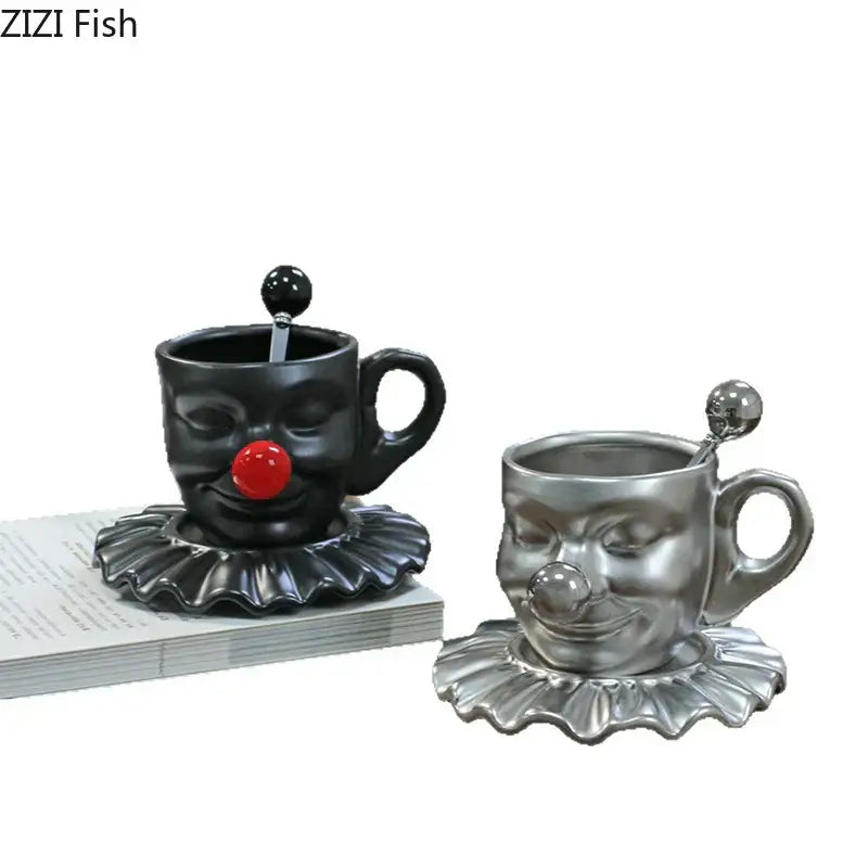 Black and silver joker head cup saucer porcelain coffee set dining room