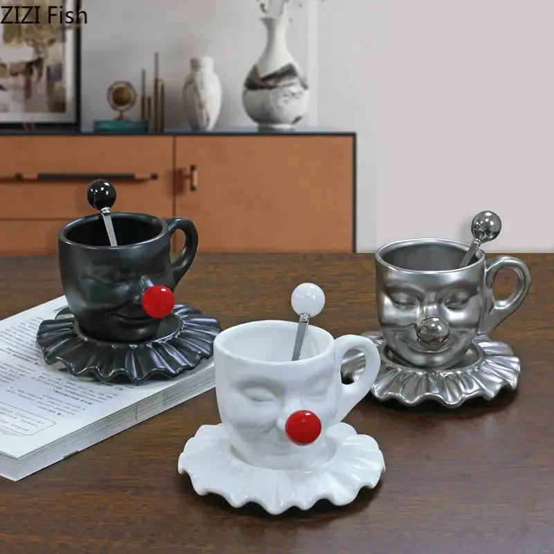 Black and silver joker head cup saucer porcelain coffee set dining room