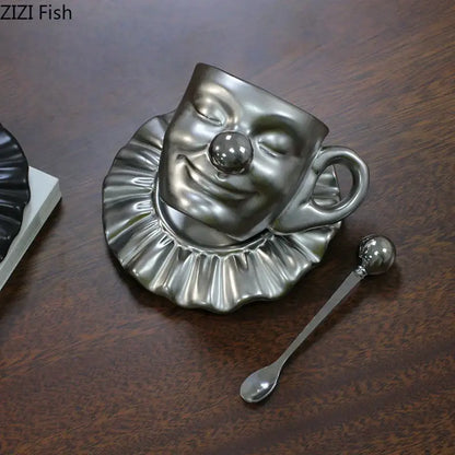 Black and silver joker head cup saucer porcelain coffee set dining room