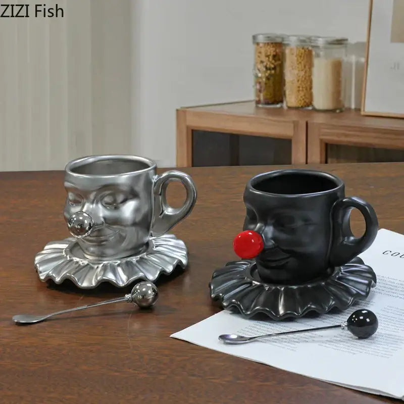 Black and silver joker head cup saucer porcelain coffee set dining room