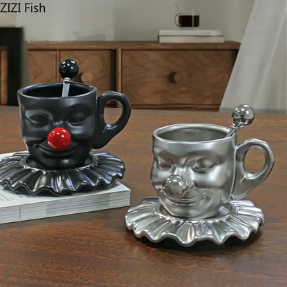 Black and silver joker head cup saucer porcelain coffee set dining room