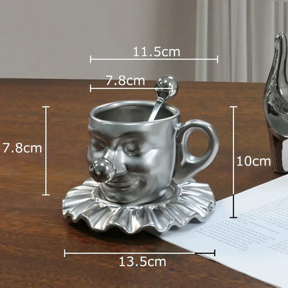 Black and silver joker head cup saucer porcelain coffee set dining room