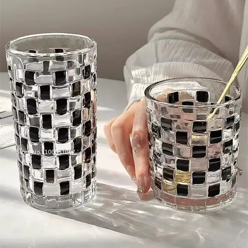 Black and silver mosaic glass cups set – kitchen drinkware