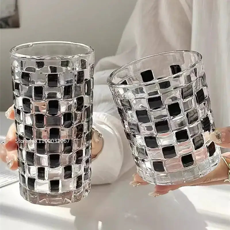 Black and silver mosaic glass cups set – kitchen drinkware