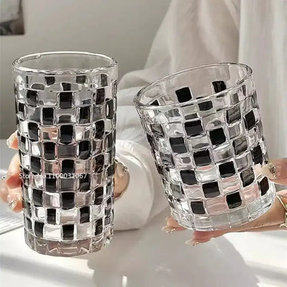 Black and silver mosaic glass cups set – kitchen drinkware