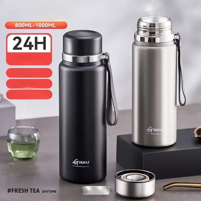 Black and silver stainless steel 24hr cold cup – kitchen travel thermos