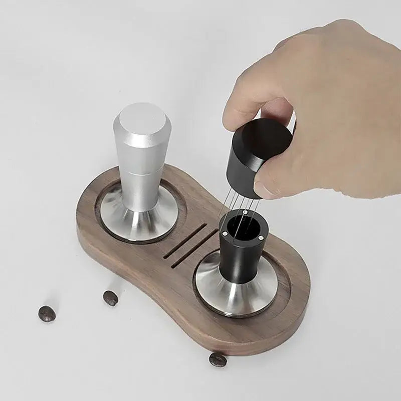 Black and stainless steel coffee distributor tamper set kitchen tool