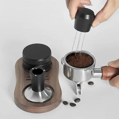 Black and stainless steel coffee distributor tamper set kitchen tool