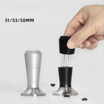 Black and stainless steel coffee distributor tamper set kitchen tool