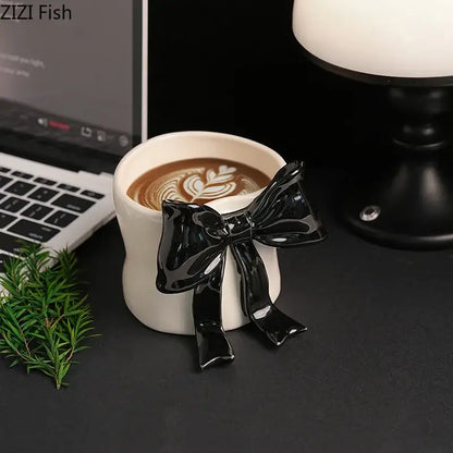 Black and white bowknot porcelain coffee cup dining room mug