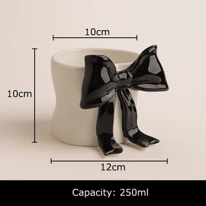 Black and white bowknot porcelain coffee cup dining room mug
