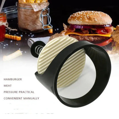 Black and white burger press kitchen meat maker with spring handle
