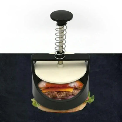 Black and white burger press kitchen meat maker with spring handle