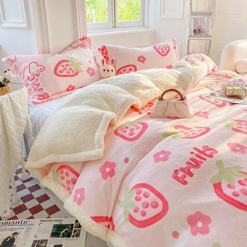 Black and white cartoon print cozy blanket bedroom sheep duvet set