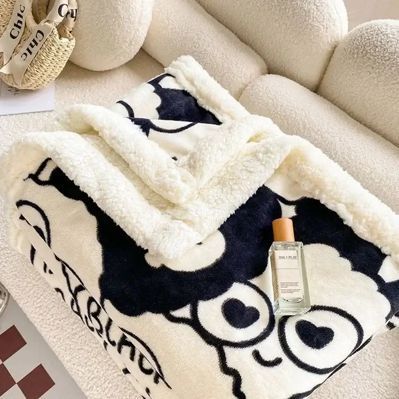 Black and white cartoon print cozy blanket bedroom sheep duvet set