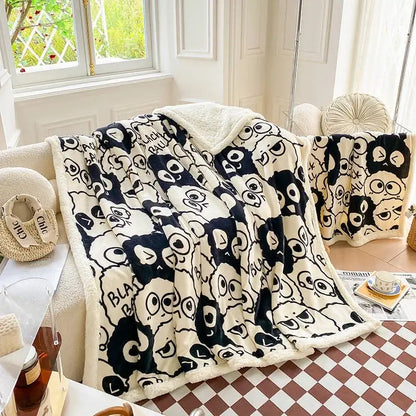 Black and white cartoon print cozy blanket bedroom sheep duvet set
