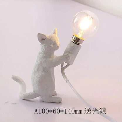 Black and white cat resin table lamp bedroom decor
