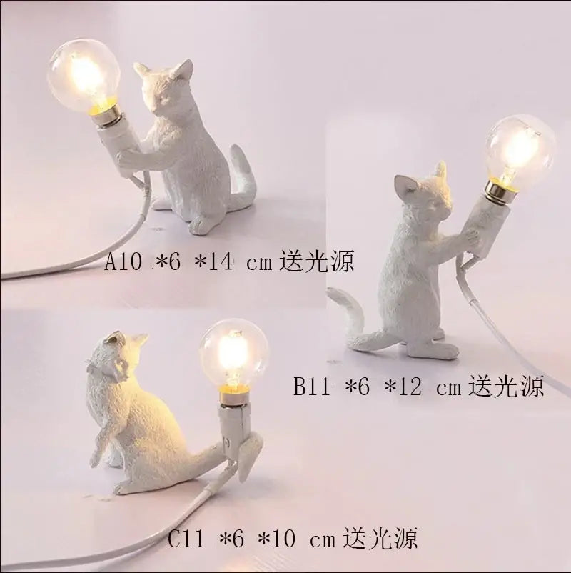 Black and white cat resin table lamp bedroom decor