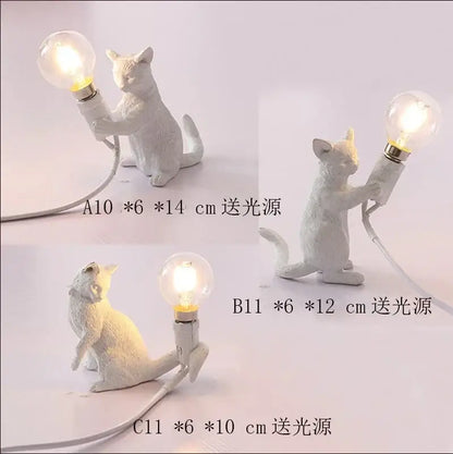 Black and white cat resin table lamp bedroom decor