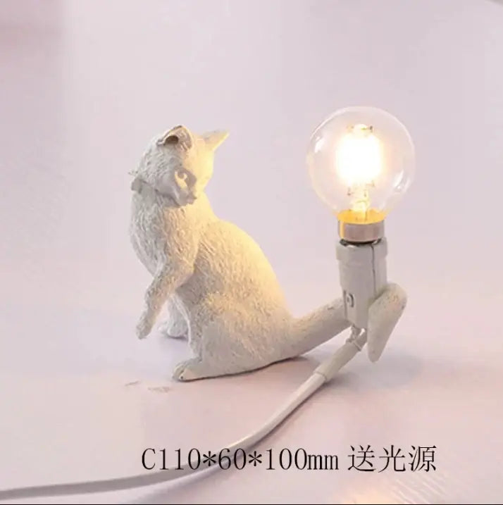 Black and white cat resin table lamp bedroom decor