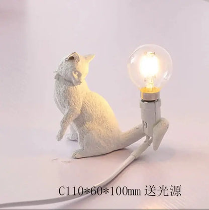 Black and white cat resin table lamp bedroom decor