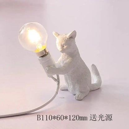 Black and white cat resin table lamp bedroom decor