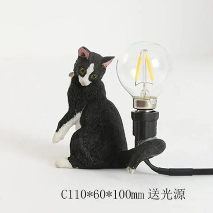 Black and white cat resin table lamp bedroom decor