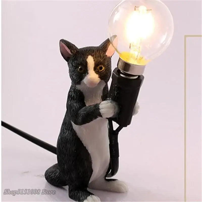 Black and white cat resin table lamp bedroom decor