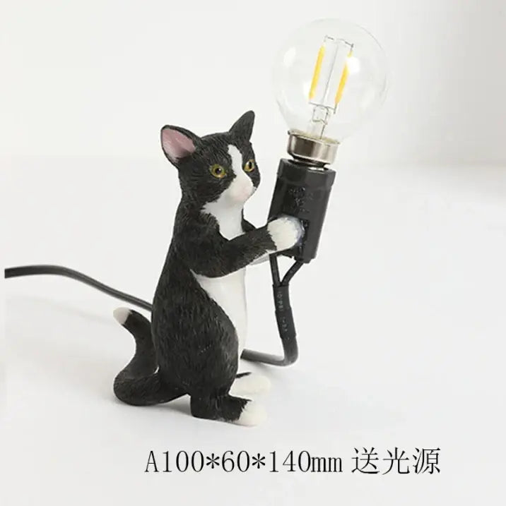 Black and white cat resin table lamp bedroom decor