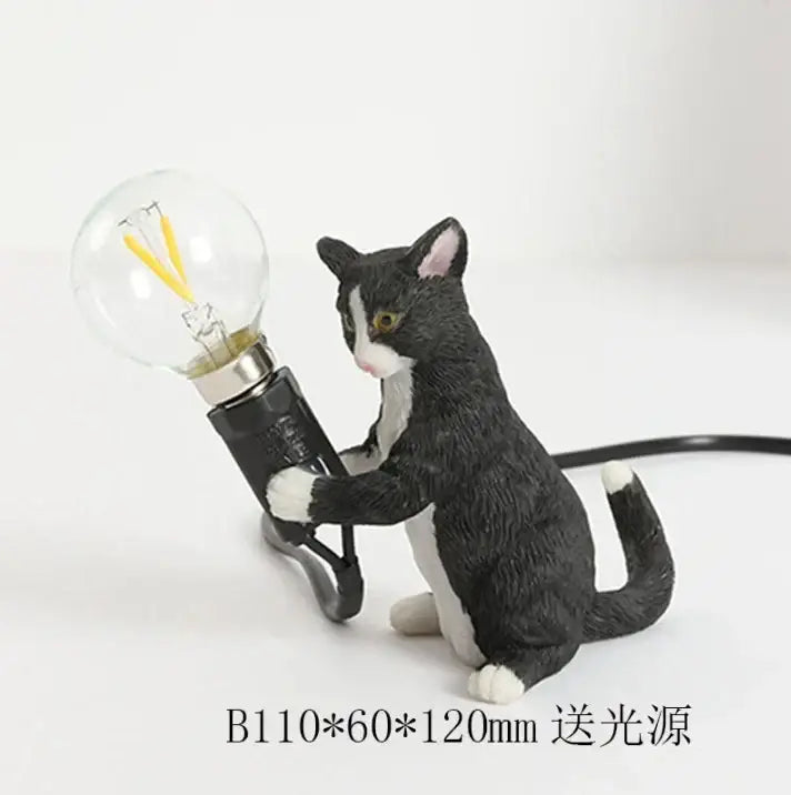 Black and white cat resin table lamp bedroom decor