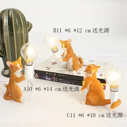 Black and white cat resin table lamp bedroom decor