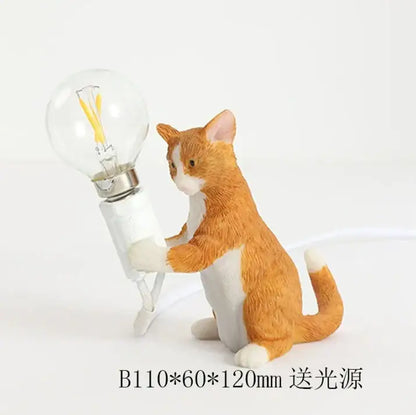 Black and white cat resin table lamp bedroom decor