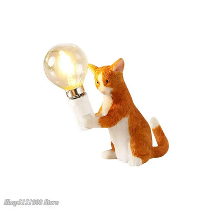 Black and white cat resin table lamp bedroom decor