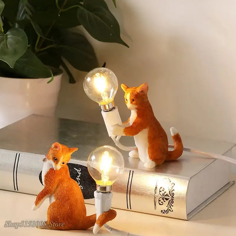 Black and white cat resin table lamp bedroom decor