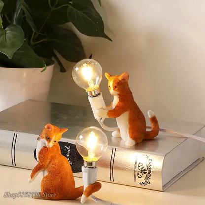 Black and white cat resin table lamp bedroom decor