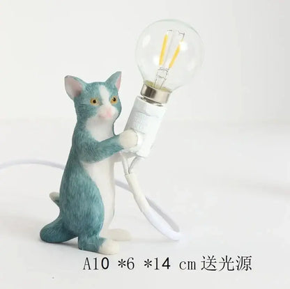 Black and white cat resin table lamp bedroom decor