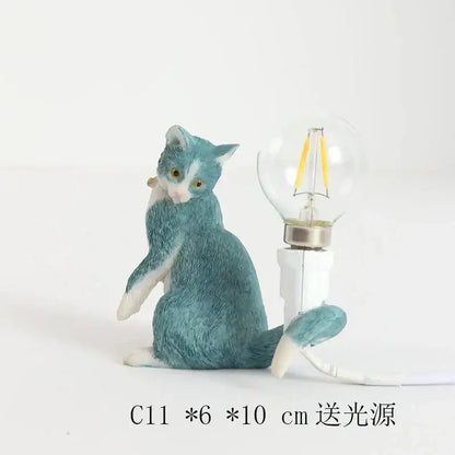 Black and white cat resin table lamp bedroom decor