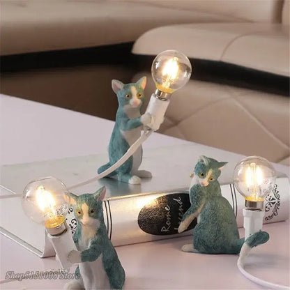 Black and white cat resin table lamp bedroom decor