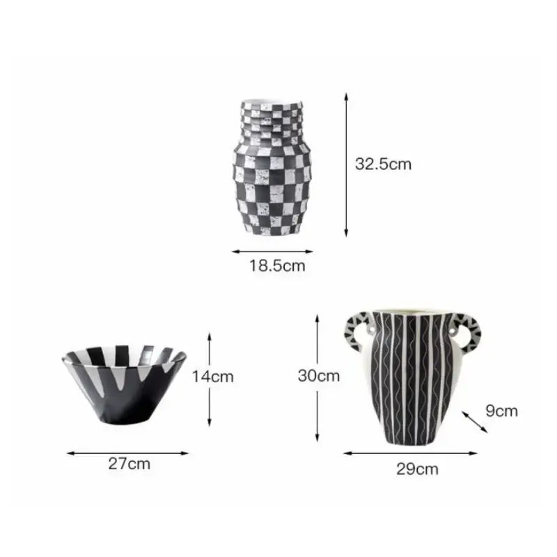 Black and white check geometric ceramic vase living room floral pot