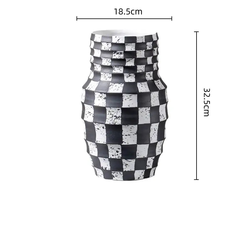 Black and white check geometric ceramic vase living room floral pot