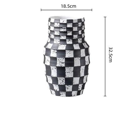 Black and white check geometric ceramic vase living room floral pot