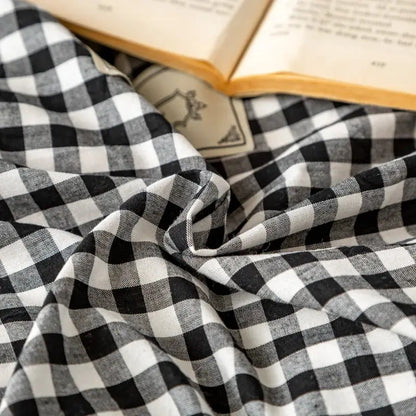 Black and white cotton plaid stripe bedding set bedroom ruffles